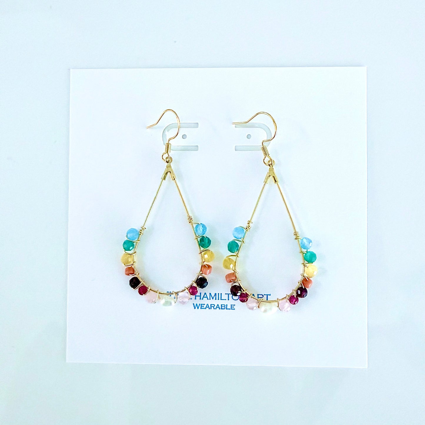 Rainbow Gemstone Wrapped Teardrop Earrings
