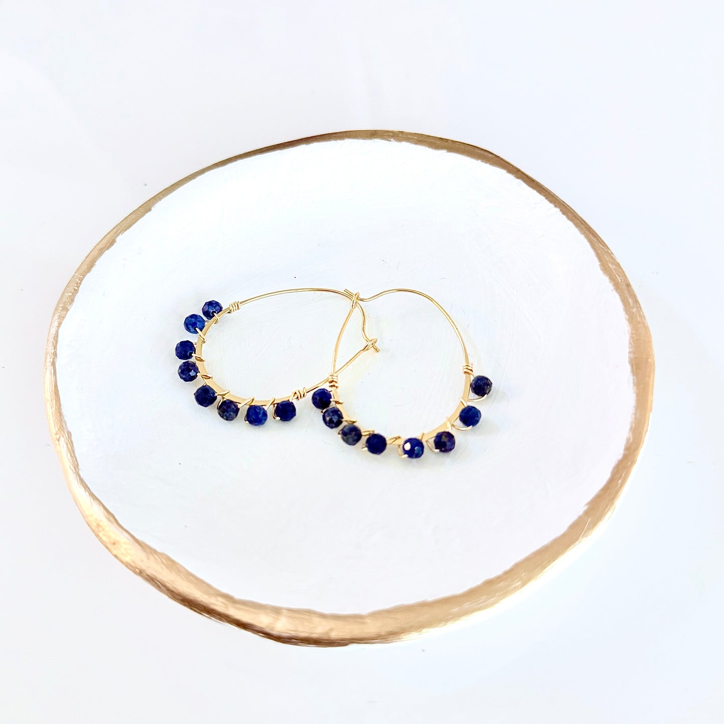 Lapis Lazuli Gemstone Wrapped Oval Hoop Earrings
