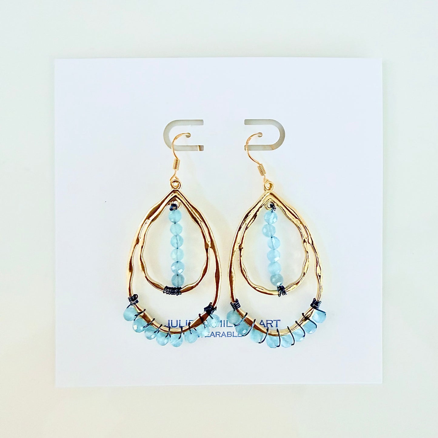 Aquamarine Gemstone Wrapped Double Teardrop Earrings