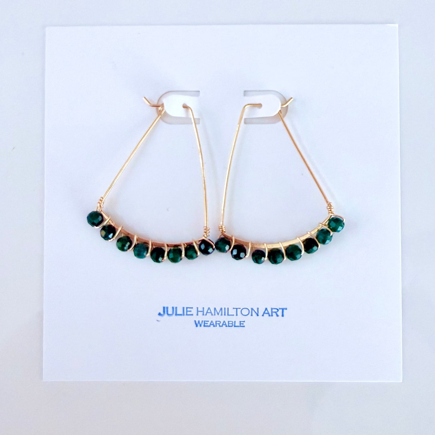Green Onyx Gemstone Wrapped Geometric Hoop Earrings