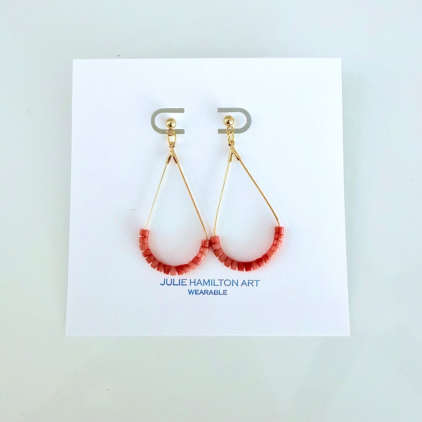 Coral and Gold Teardrop Earrings