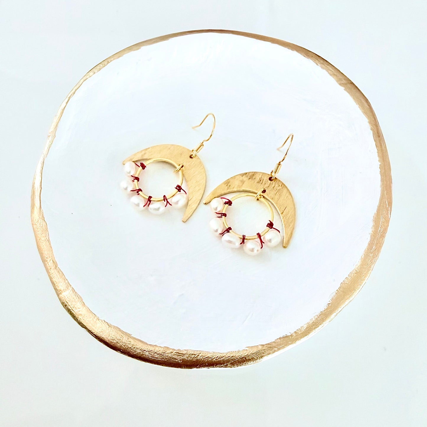 Freshwater Pearl Wrapped Hoop and Moon Earrings