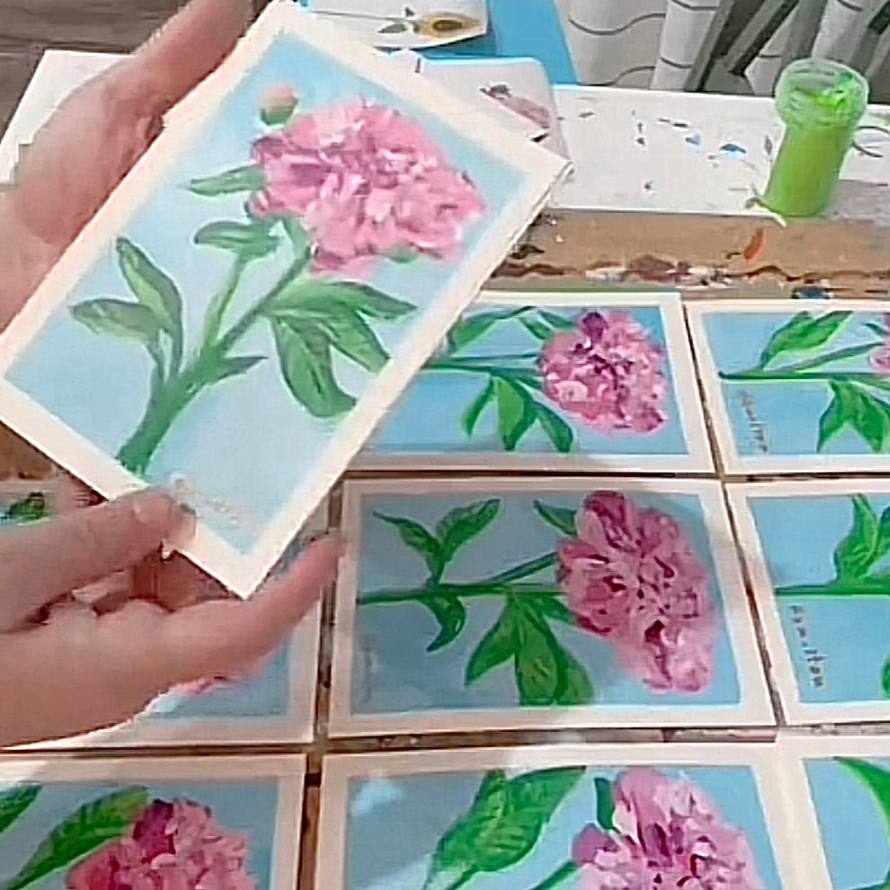 LOVE NOTES Hand painted peony card (blank inside)