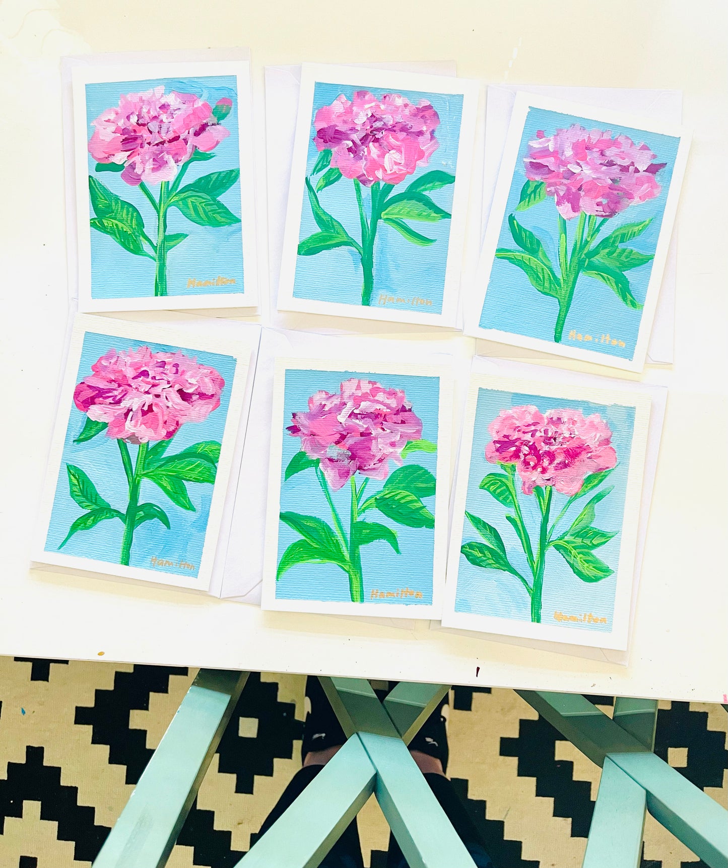 LOVE NOTES Hand painted peony card (blank inside)