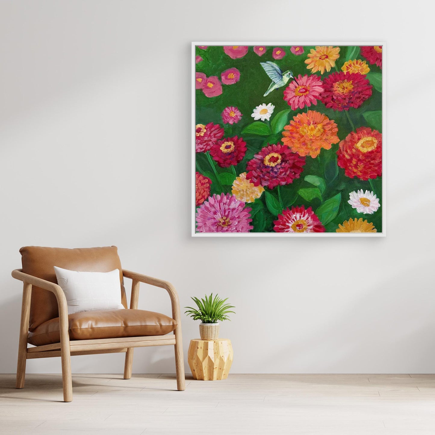 Hummingbird with Zinnias