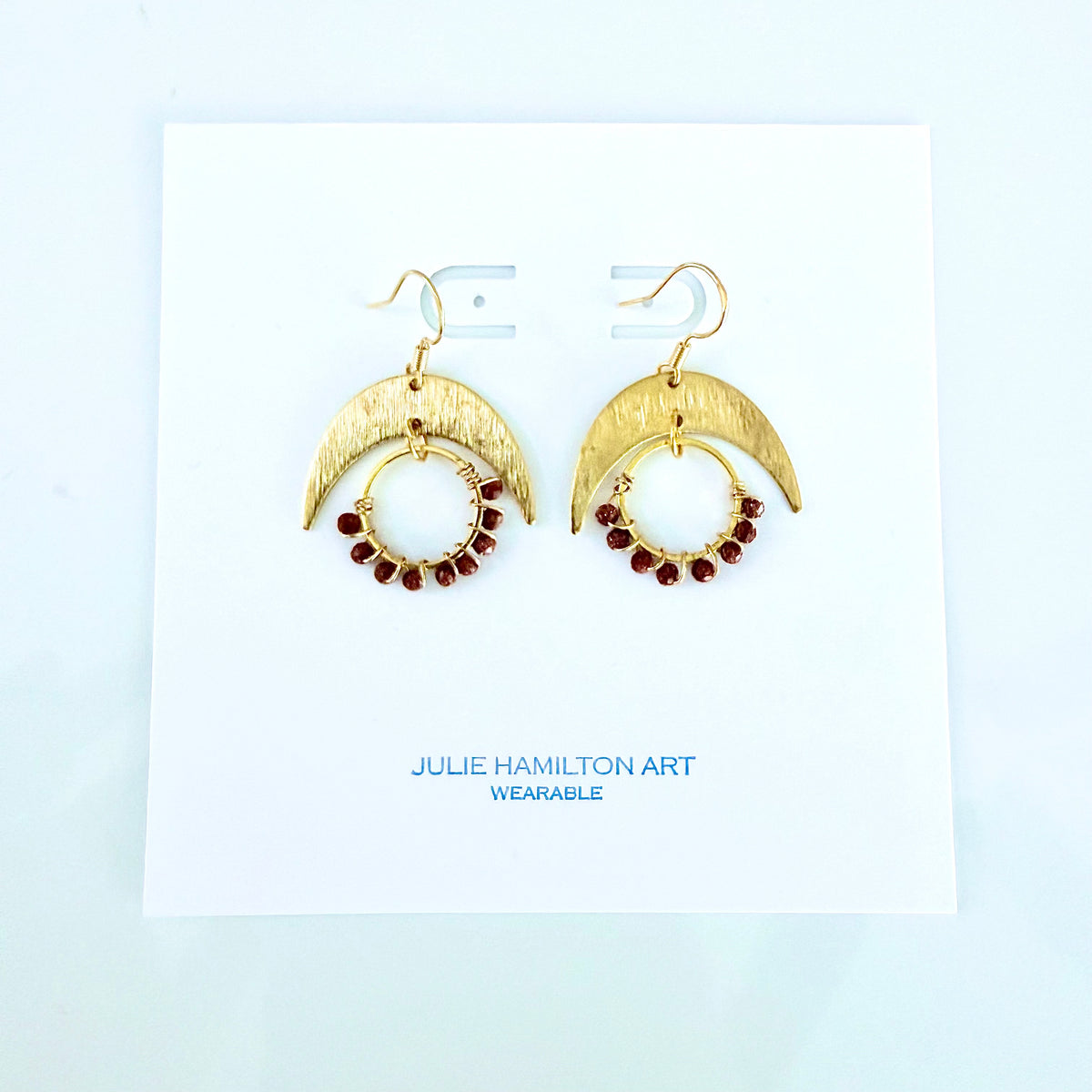 Sunstone Gemstone Wrapped Hoop and Moon Earrings