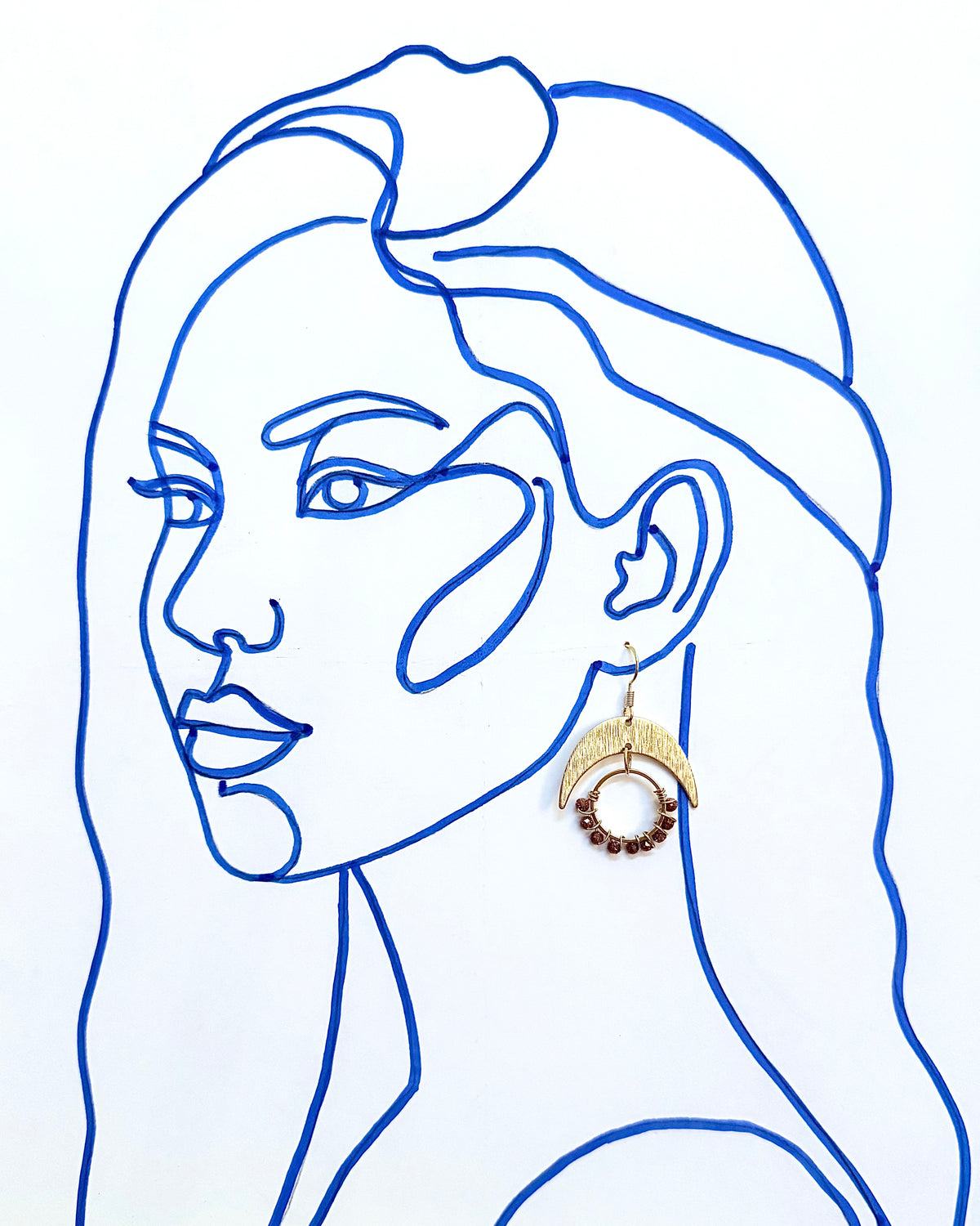 Sunstone Gemstone Wrapped Hoop and Moon Earrings