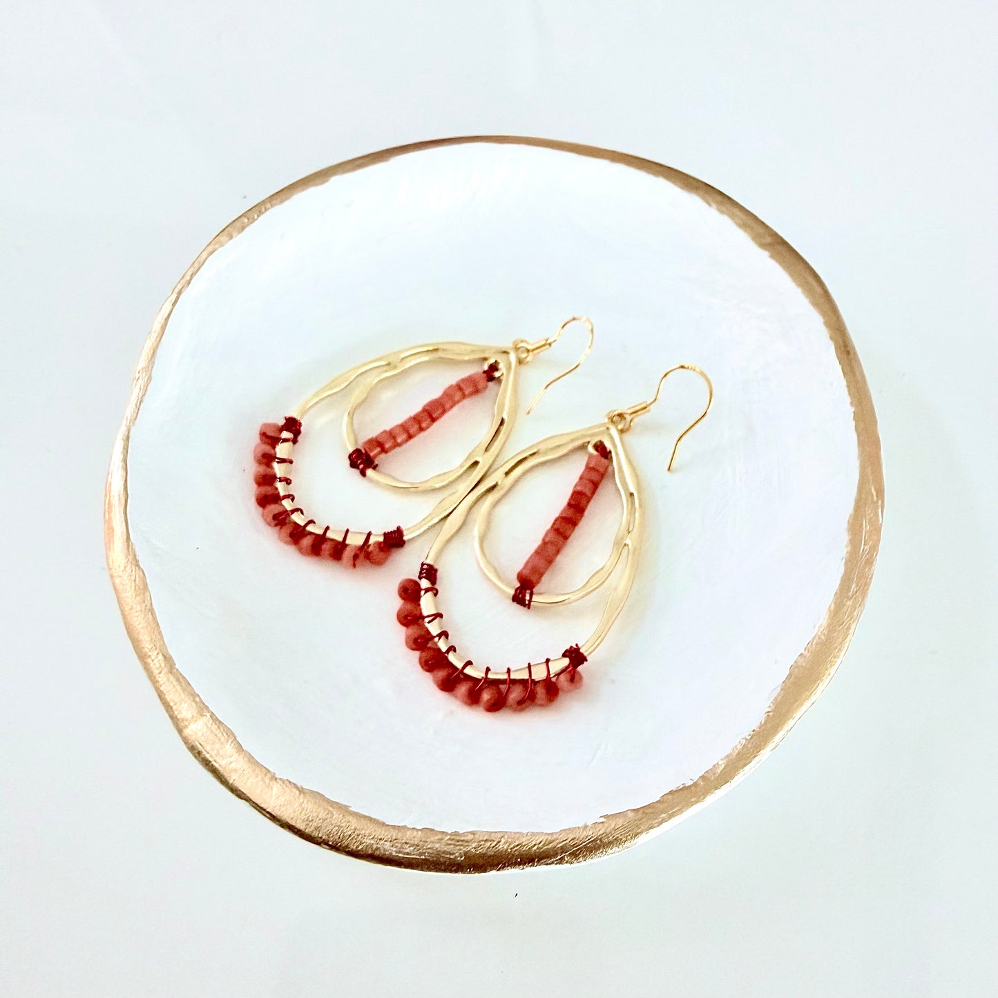 Pink Chalcedony Gemstone Wrapped Teardrop Earrings