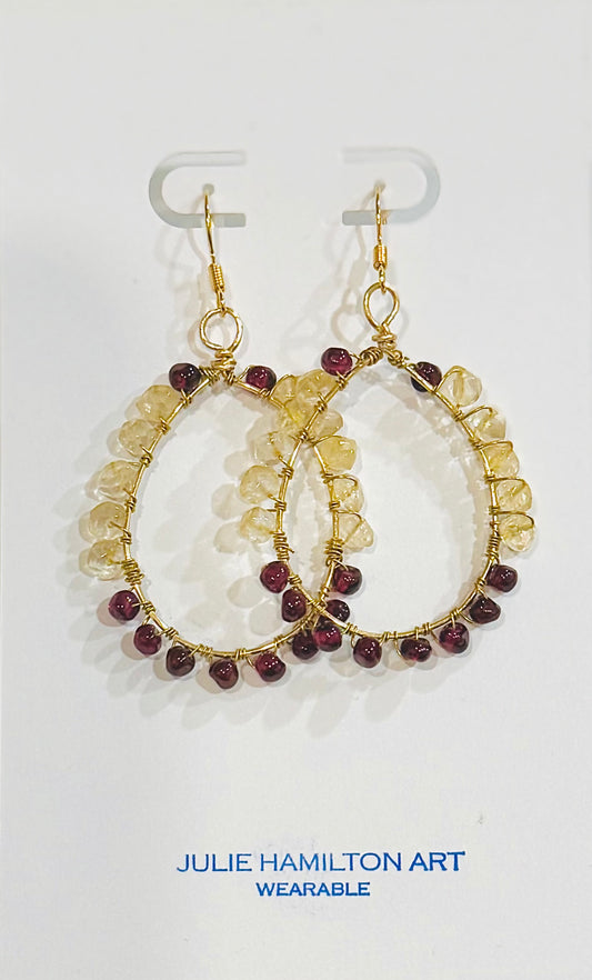 Citrine and Garnet wrapped earrings