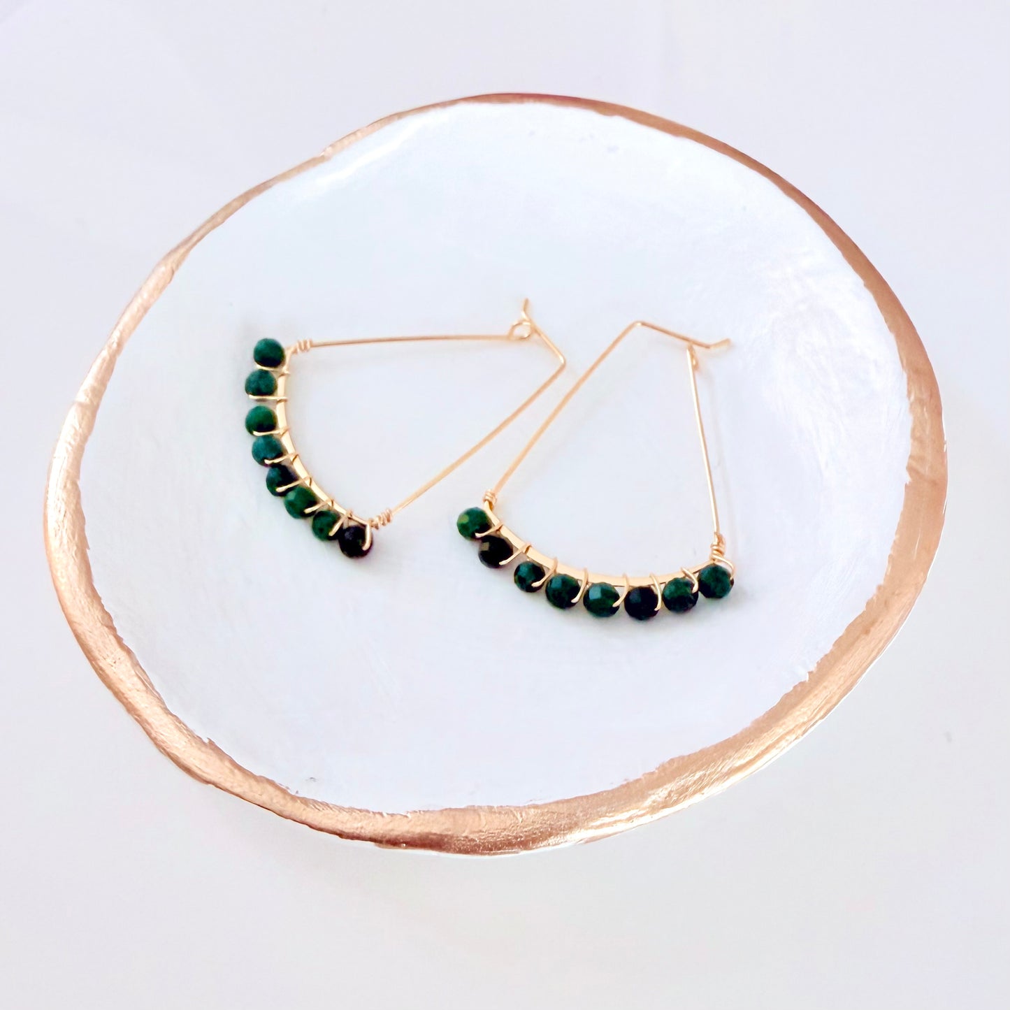 Green Onyx Gemstone Wrapped Geometric Hoop Earrings