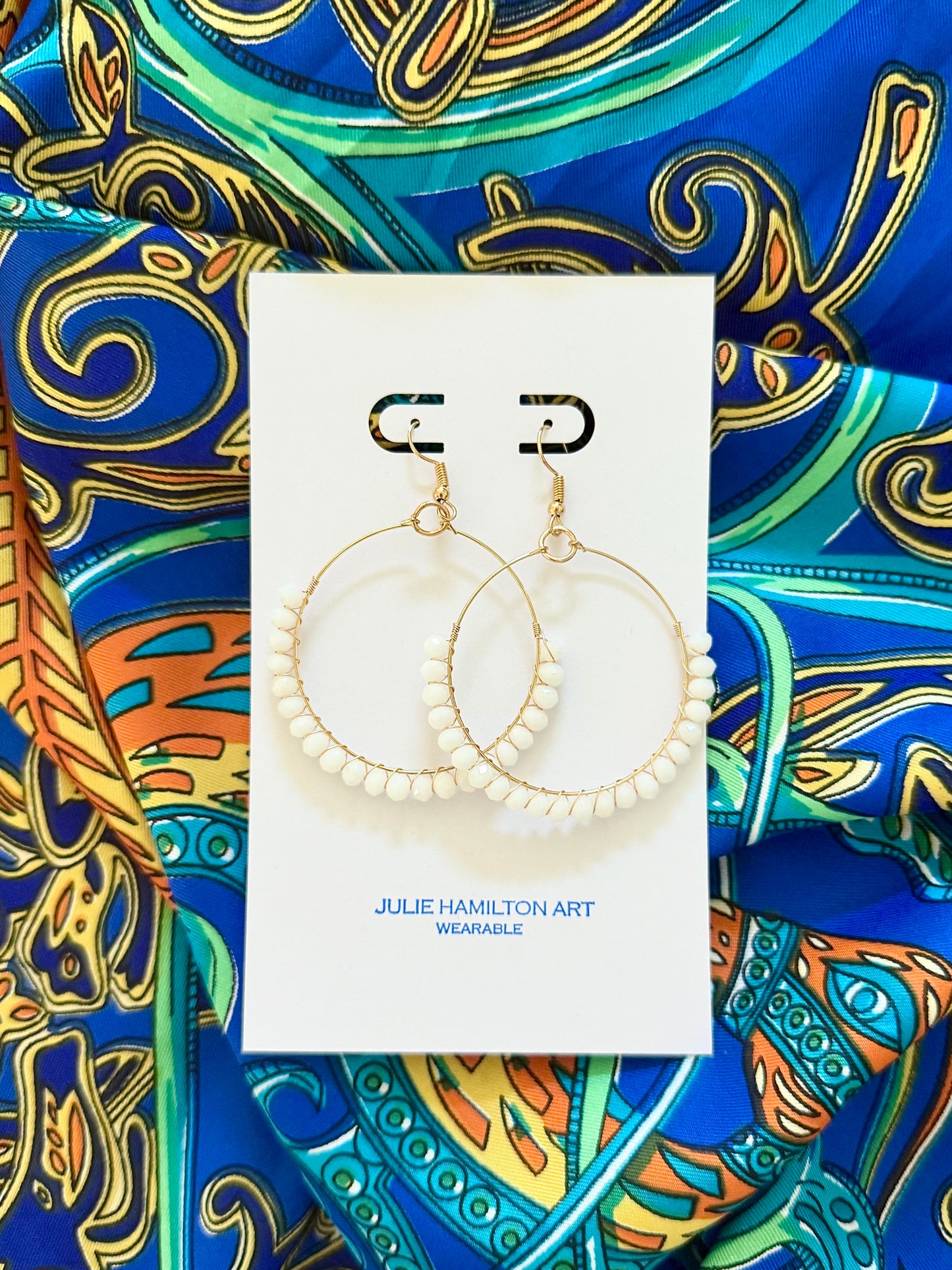 WHITE BEADED HOOP