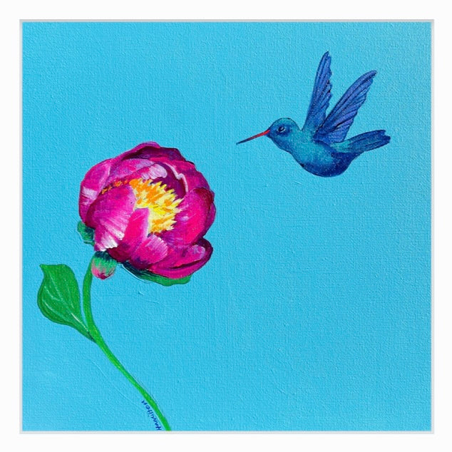 A Sign - Hummingbird with Ruby Peony