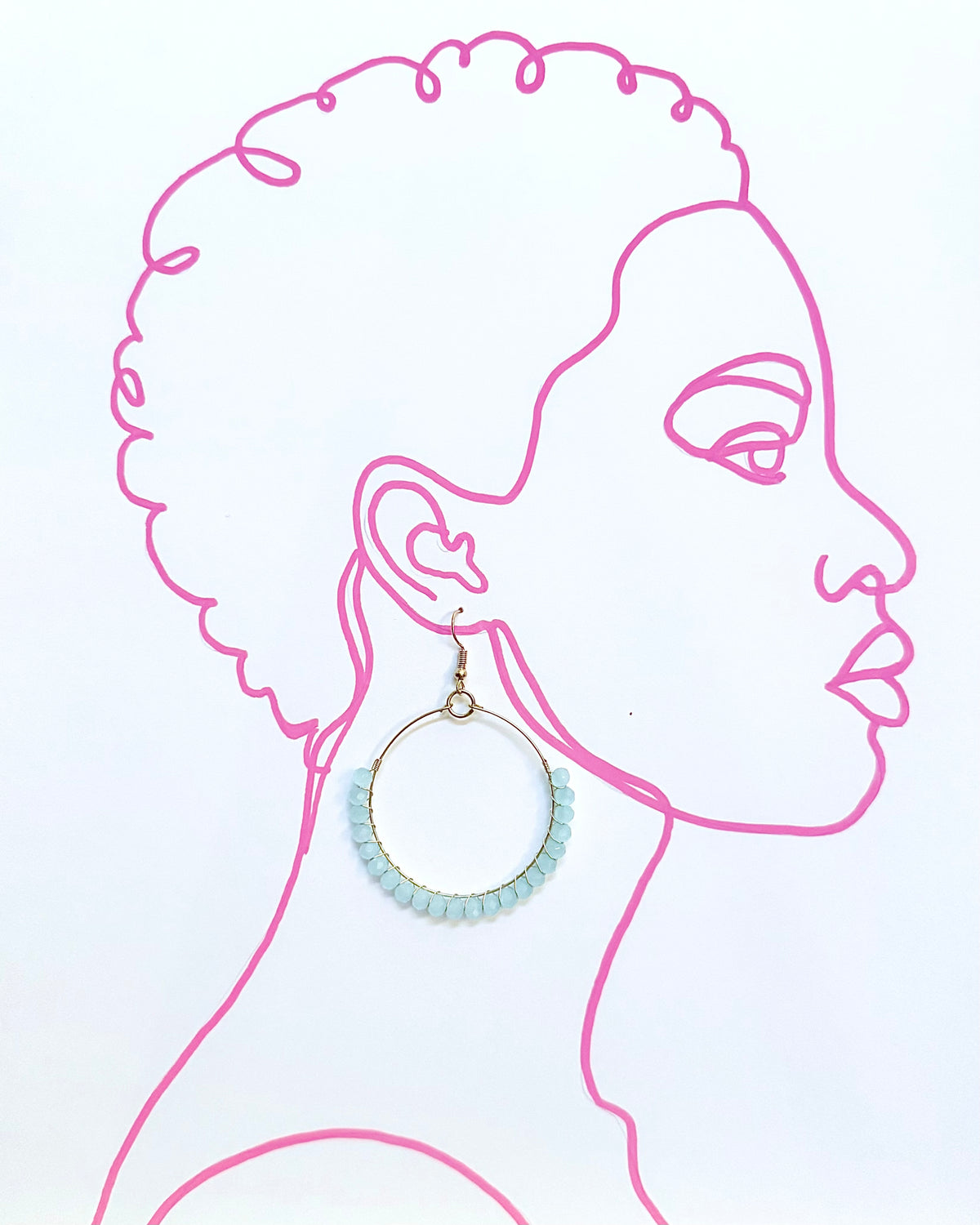 Aquamarine Gemstone Wrapped Hoop Earrings