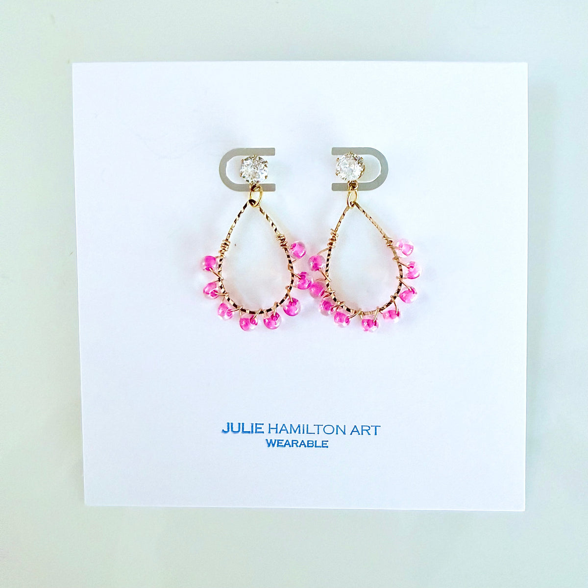 Pink Glass Wrapped Teardrop Earrings (Small)