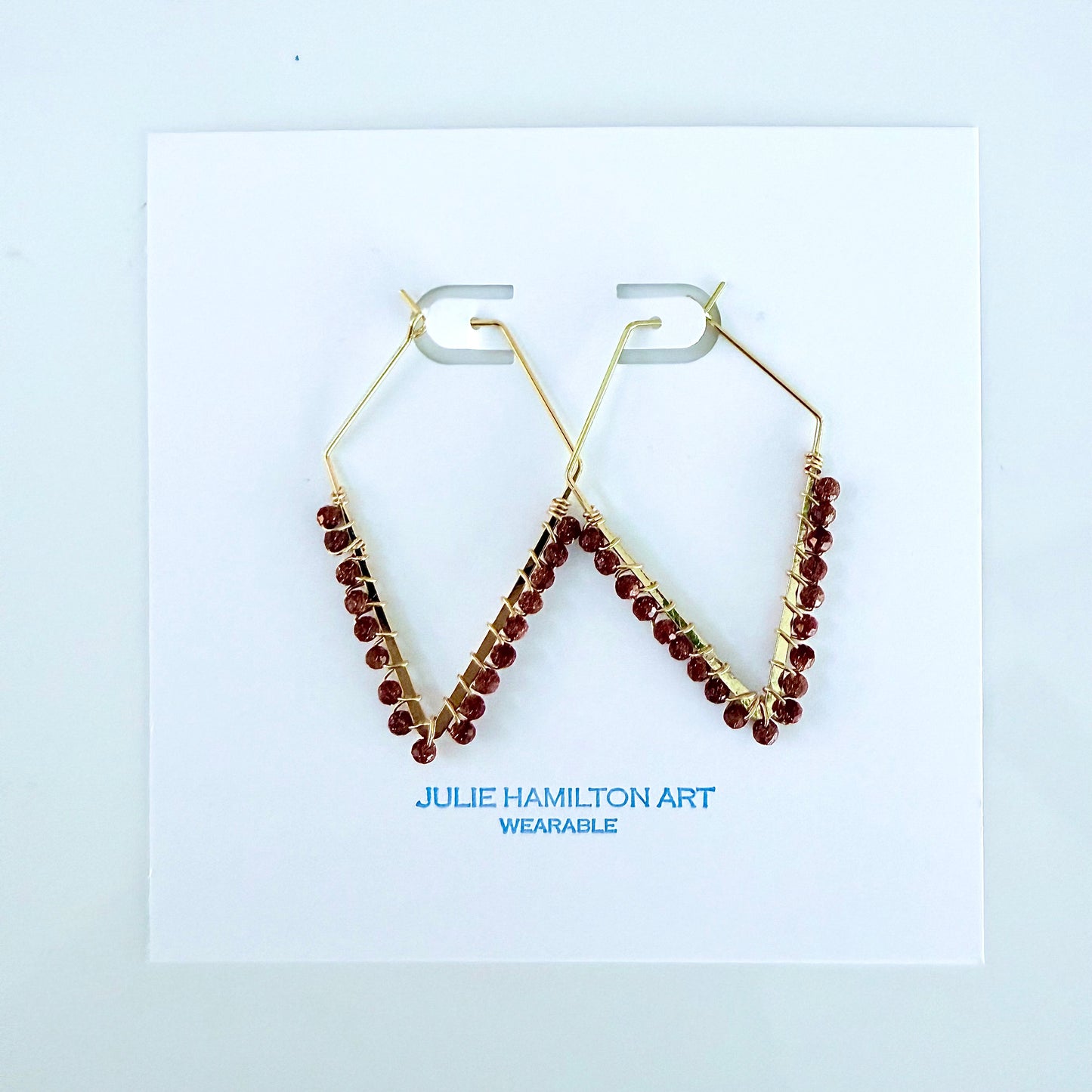 Sunstone Gemstone Wrapped Trapezoid Hoop Earrings