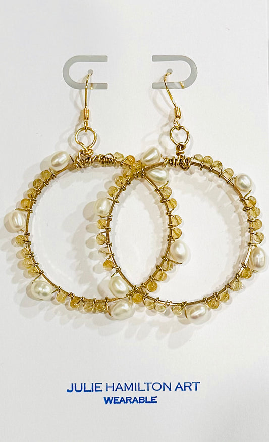 Citrine, Freshwater Pearl full wrap earrings