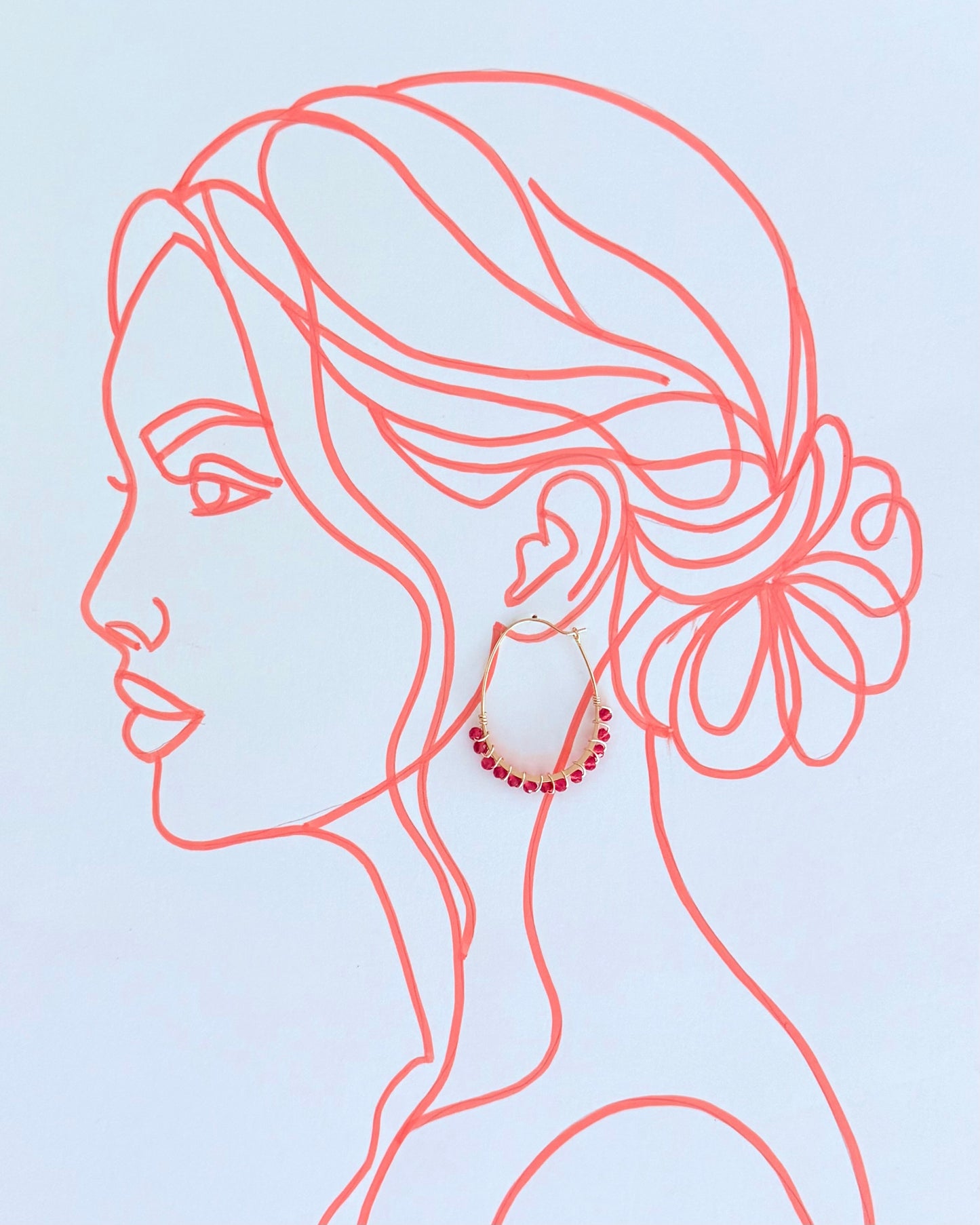 Pink Chalcedony Gemstone Wrapped Oval Hoop Earrings