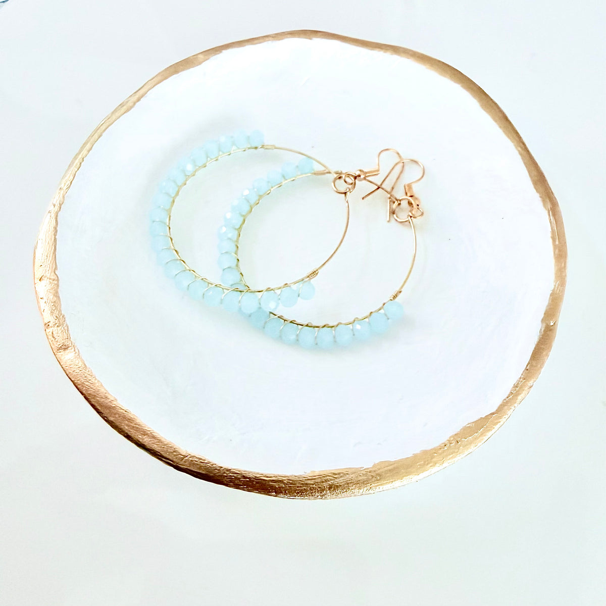 Aquamarine Gemstone Wrapped Hoop Earrings