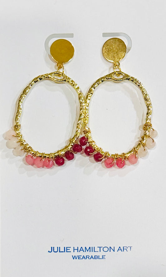 3 color Pink Quartz wrapped earrings