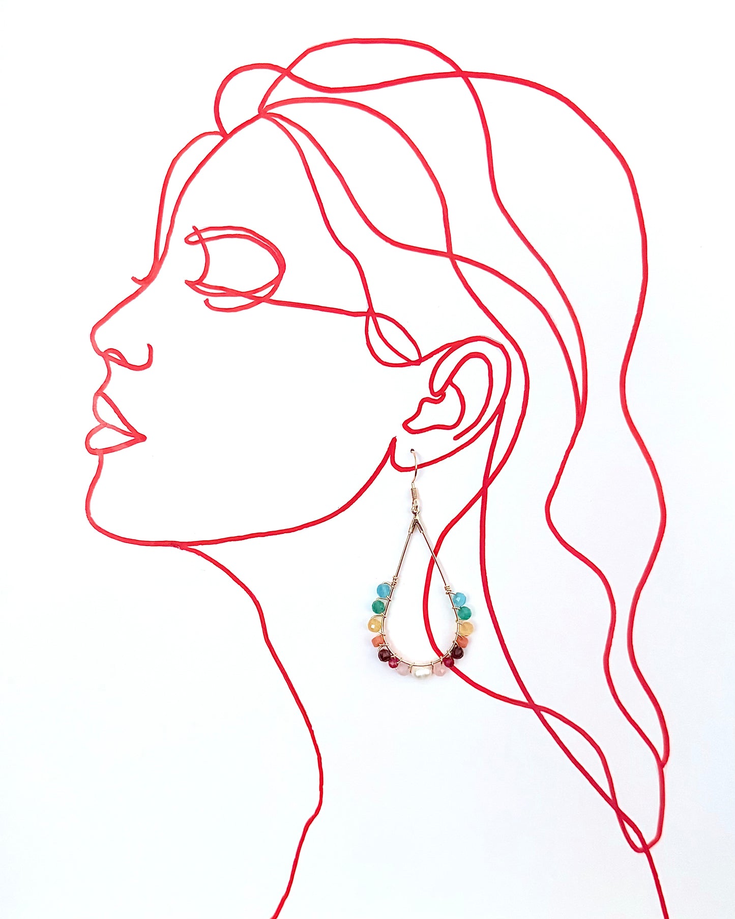Rainbow Gemstone Wrapped Teardrop Earrings