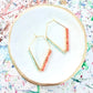 Coral and Aquamarine Gemstone Wrapped Trapezoid Hoop Earrings