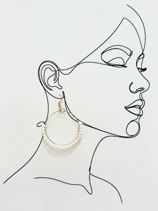 WHITE BEADED HOOP