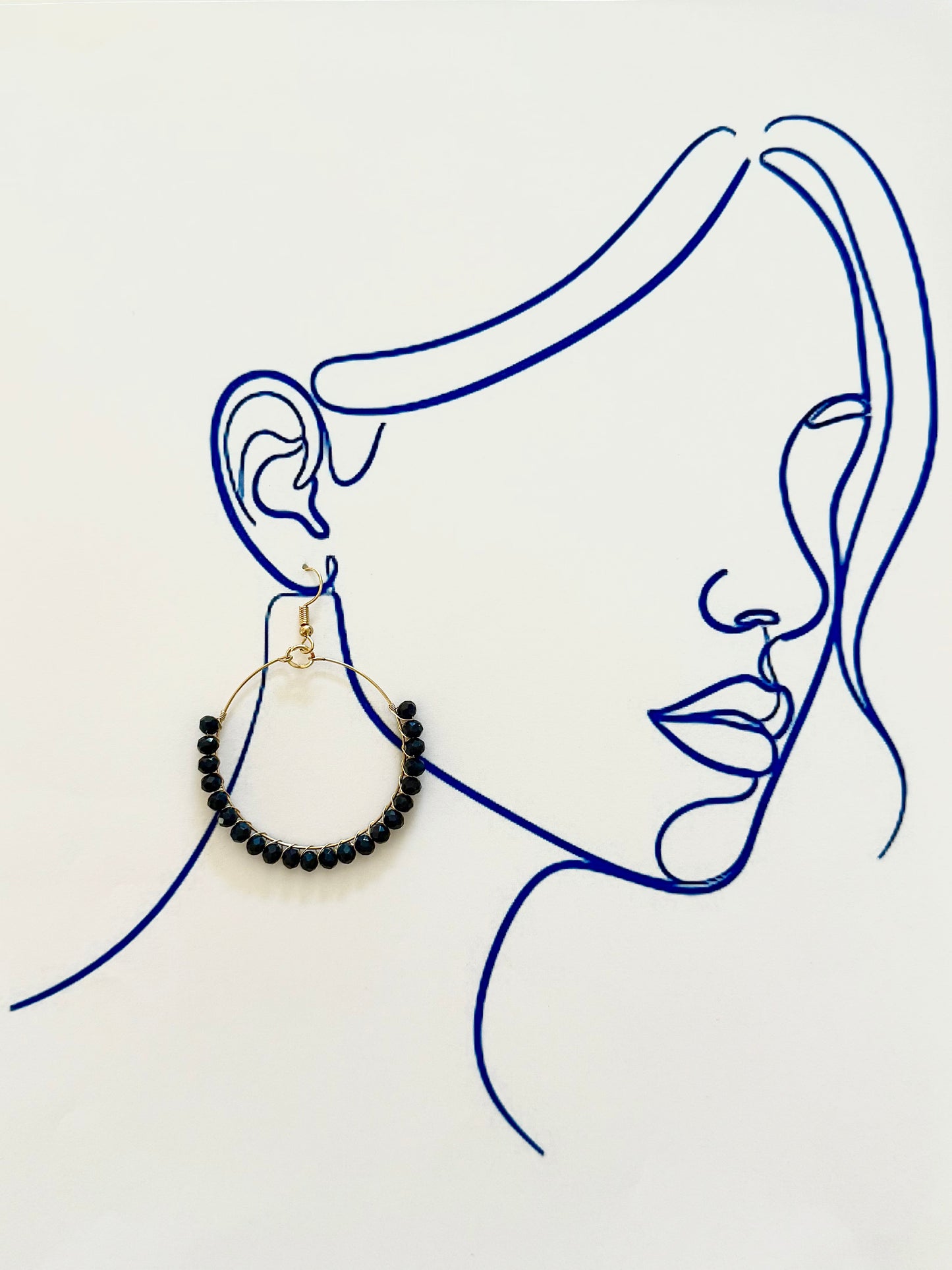 NAVY BEADED HOOP