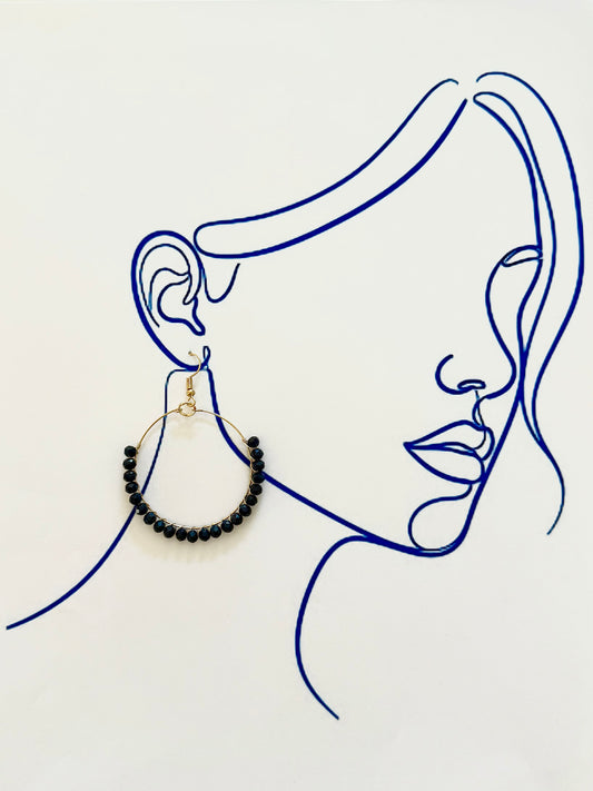 NAVY BEADED HOOP