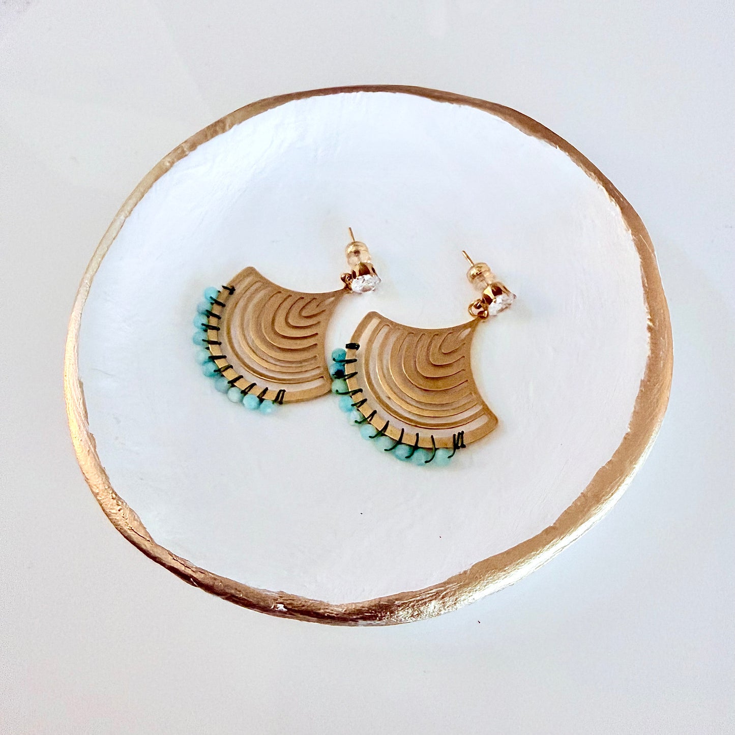 Aquamarine Gemstone Wrapped Fan Earrings