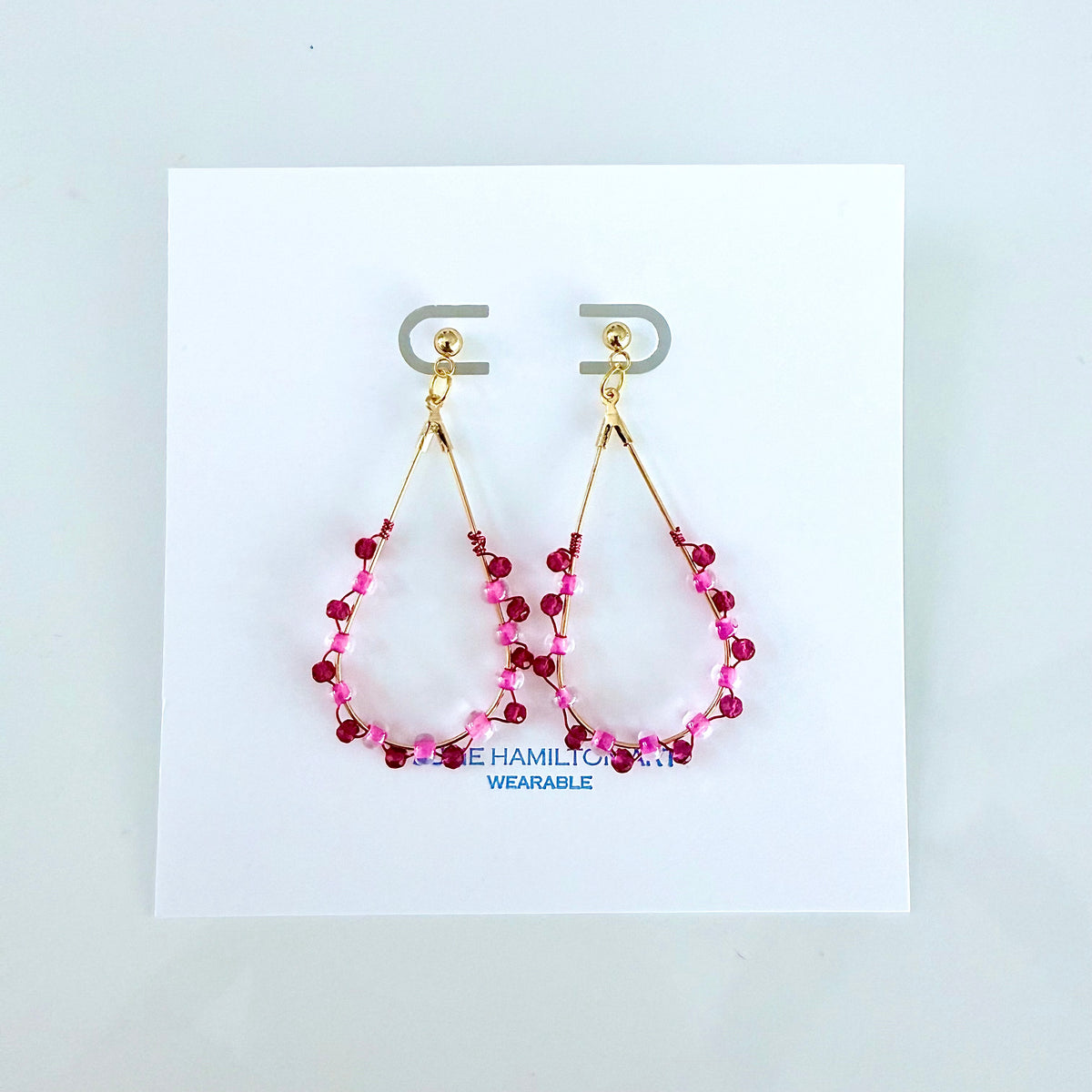 Pink Chalcedony Gemstone and Glass Wrapped Teardrop Earrings