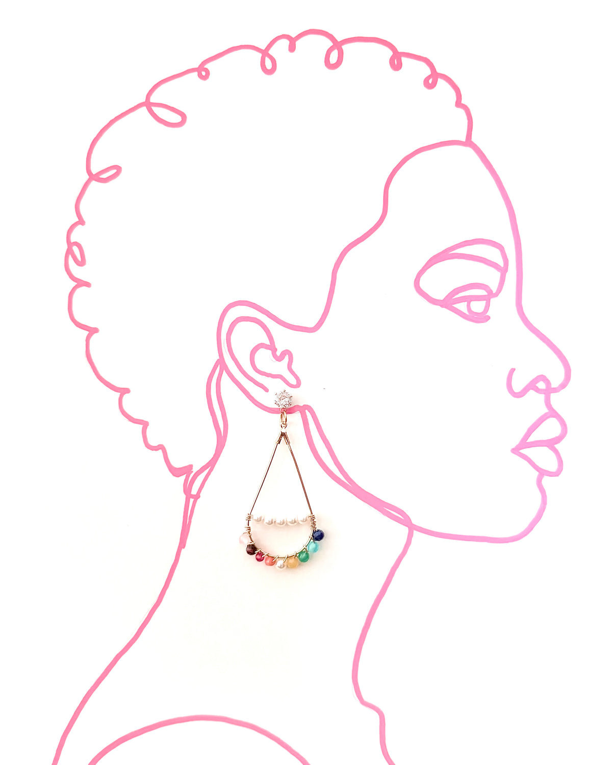 Rainbow Gemstone and Pearl Wrapped Teardrop Earrings