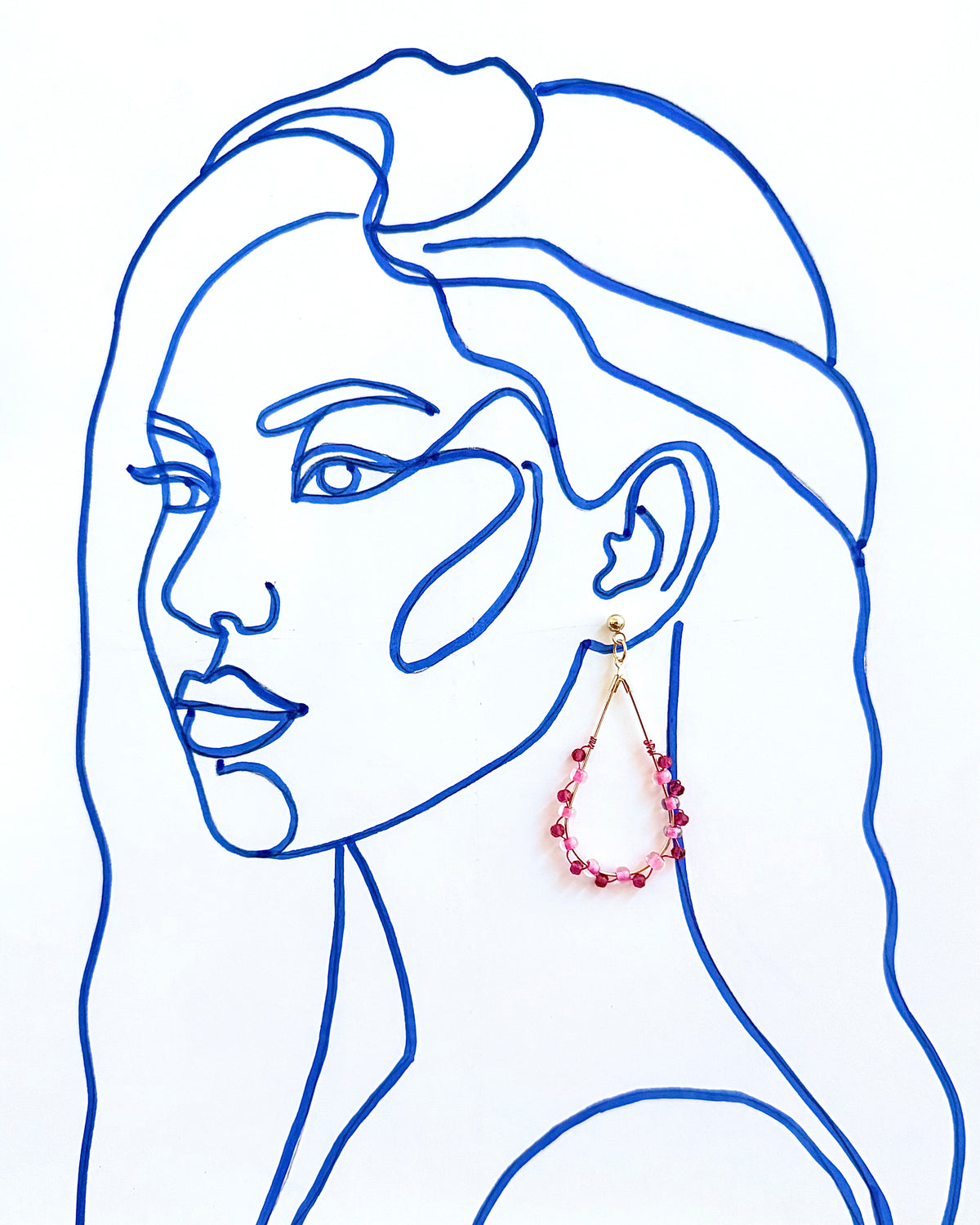 Pink Chalcedony Gemstone and Glass Wrapped Teardrop Earrings