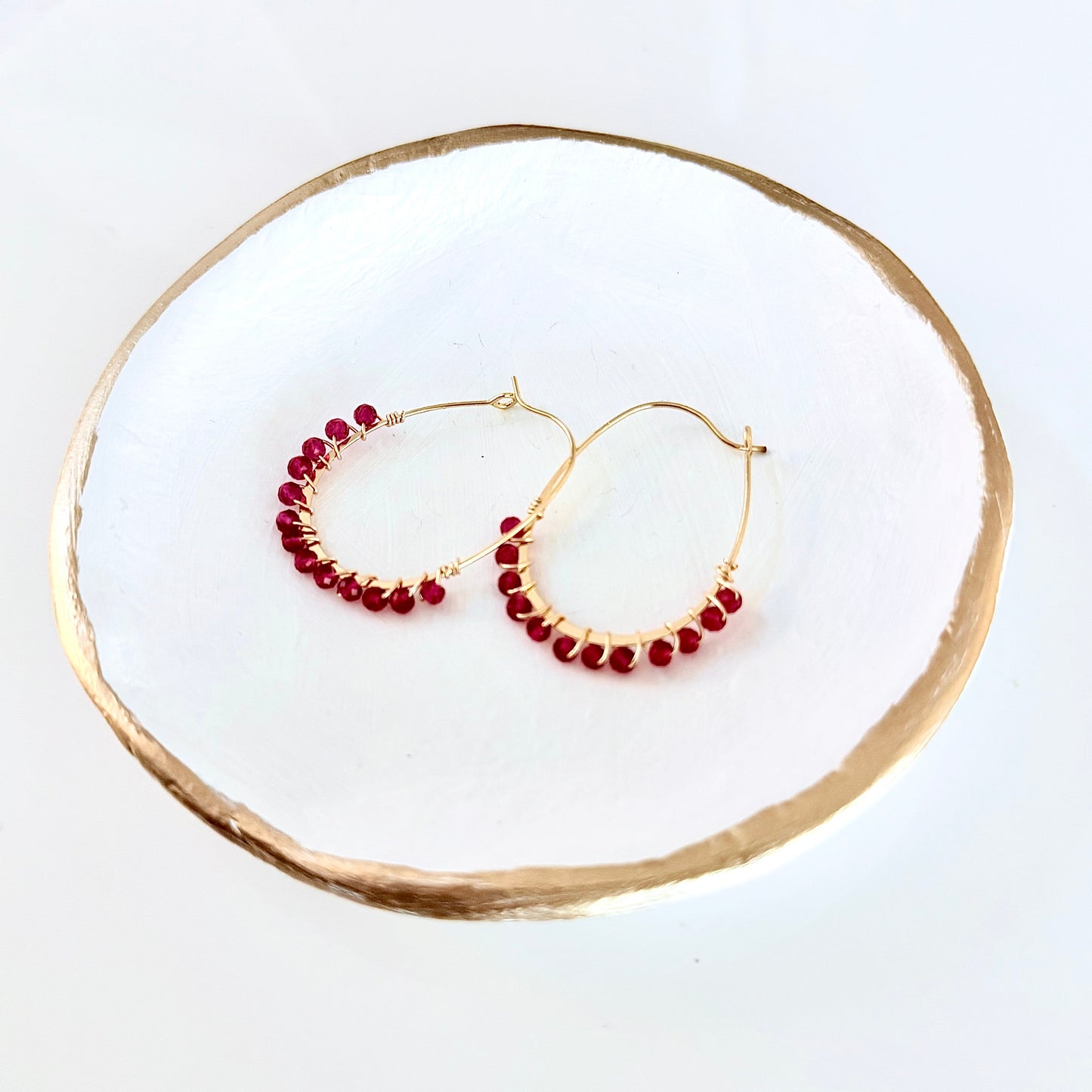 Pink Chalcedony Gemstone Wrapped Oval Hoop Earrings