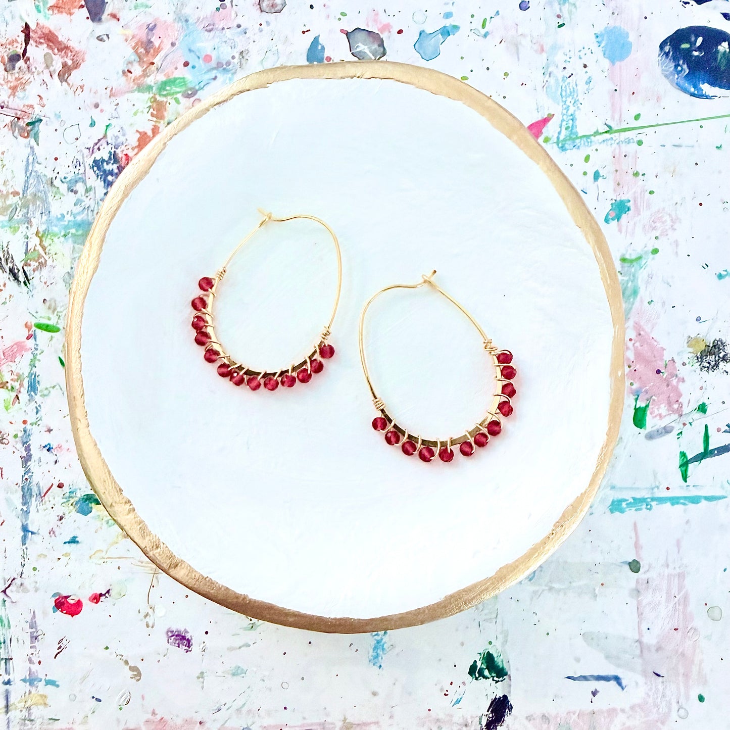 Pink Chalcedony Gemstone Wrapped Oval Hoop Earrings