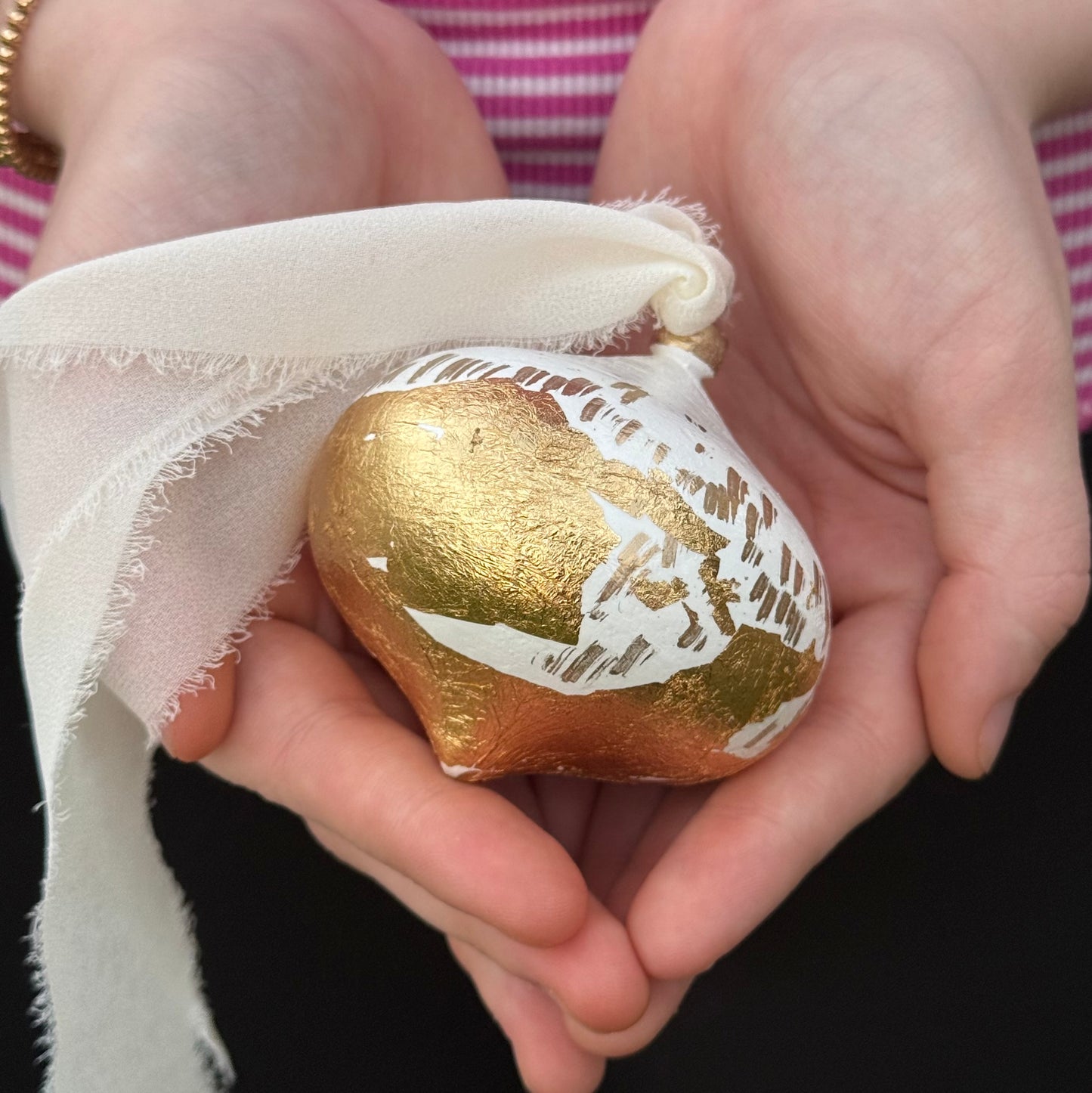 Gilded Wooden Ornament - cream chiffon