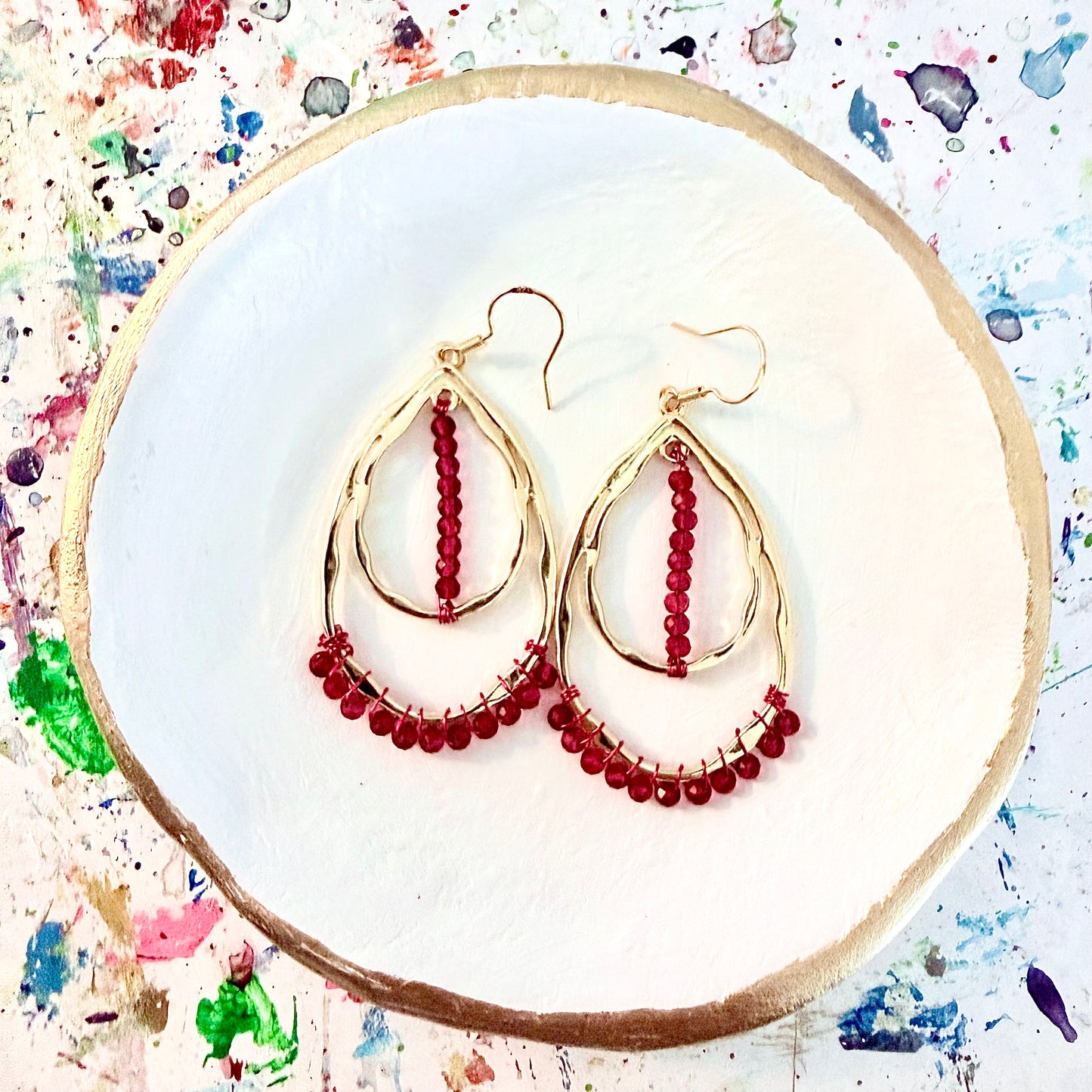 Pink Chalcedony Gemstone Wrapped Teardrop Earrings