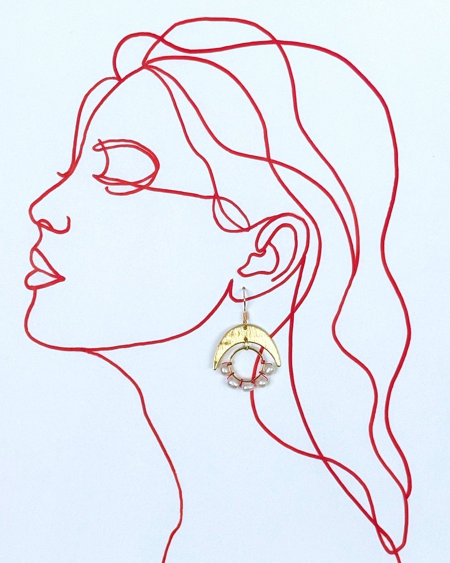Freshwater Pearl Wrapped Hoop and Moon Earrings