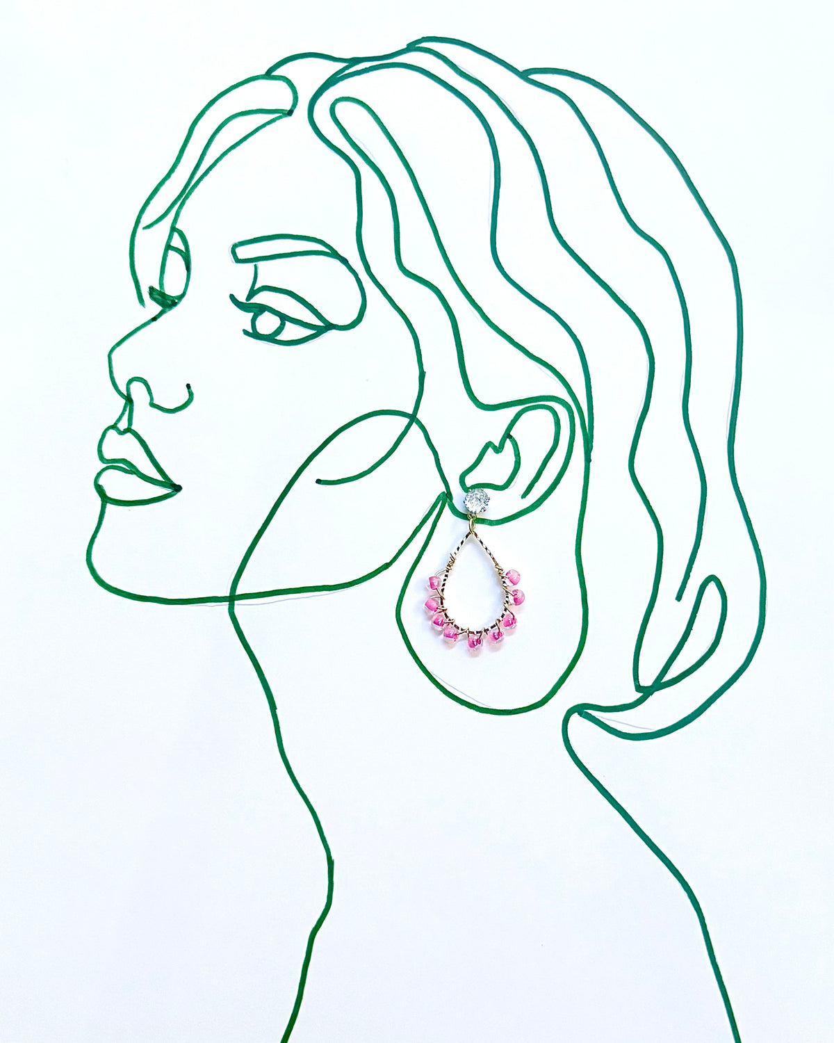 Pink Glass Wrapped Teardrop Earrings (Small)