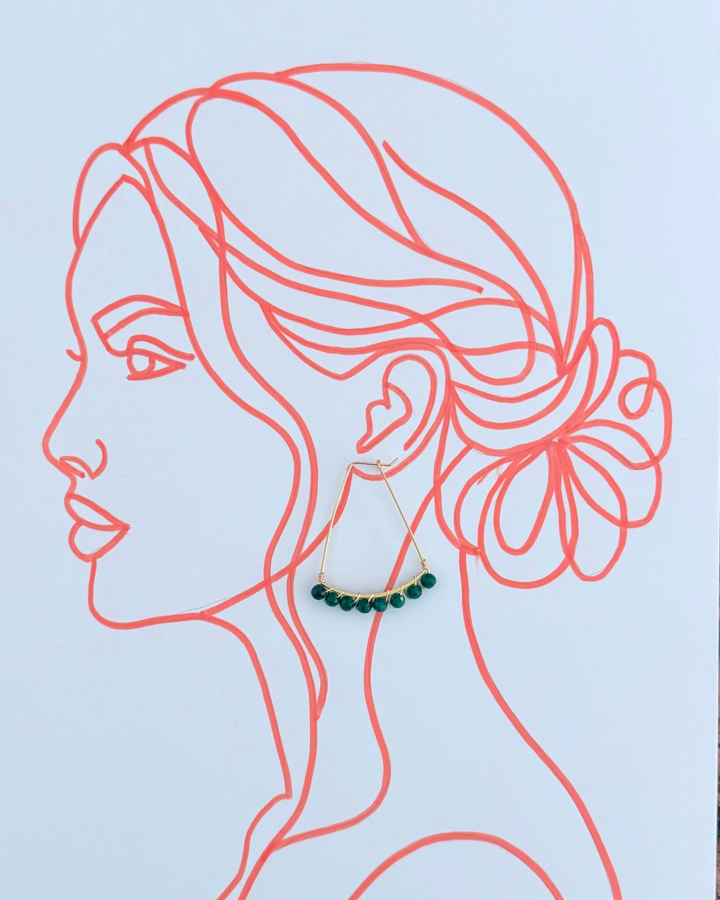 Green Onyx Gemstone Wrapped Geometric Hoop Earrings