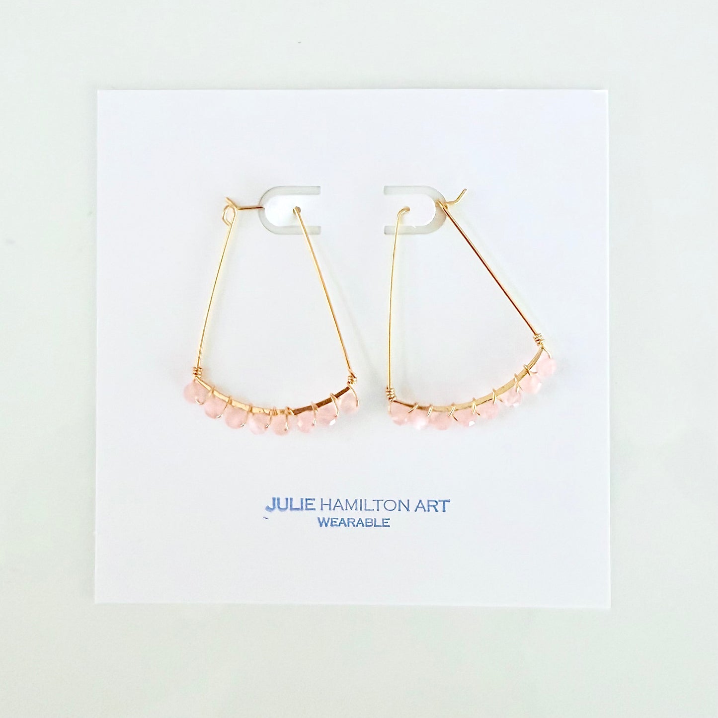 Rose Quartz Gemstone Wrapped Geometric Hoop Earrings