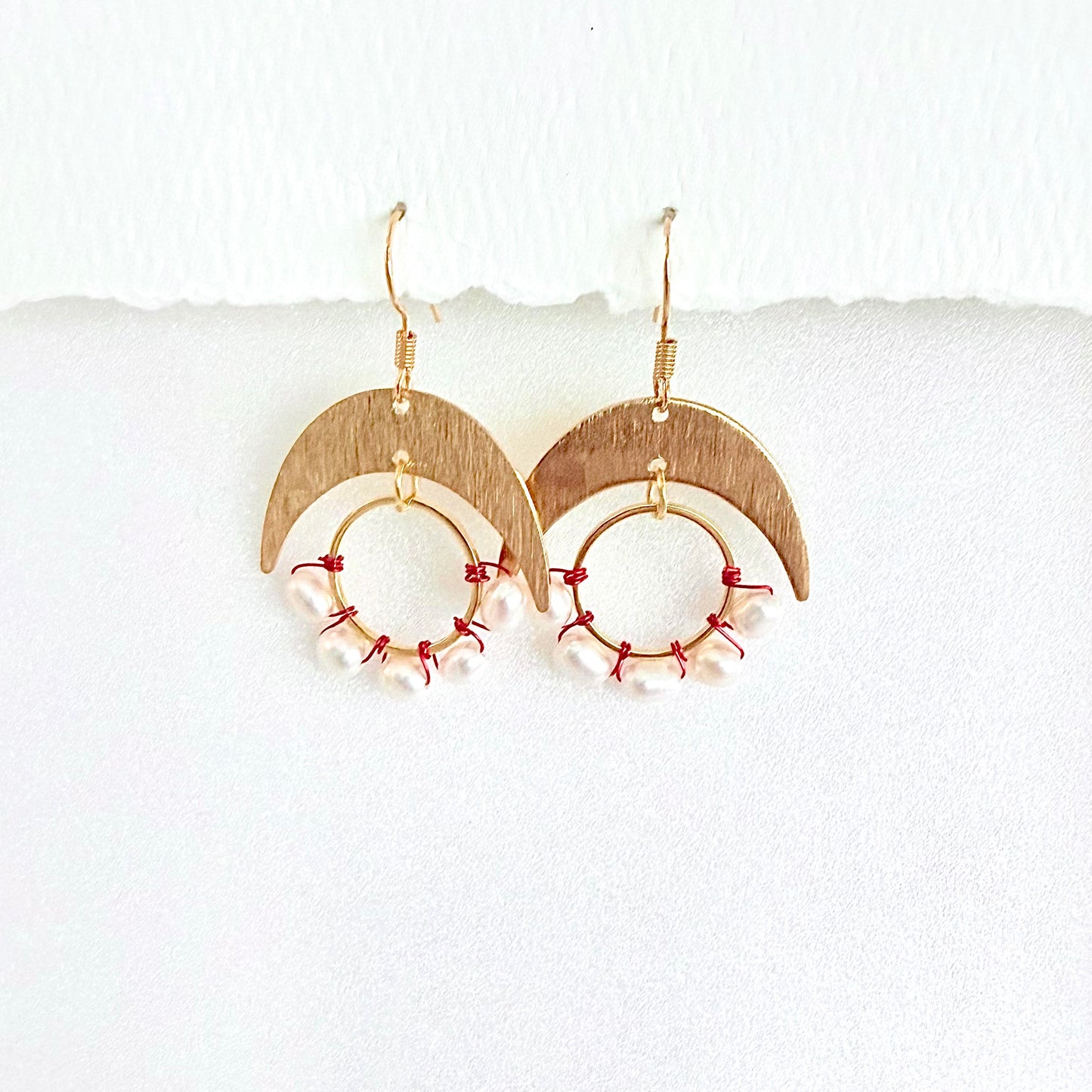 Freshwater Pearl Wrapped Hoop and Moon Earrings