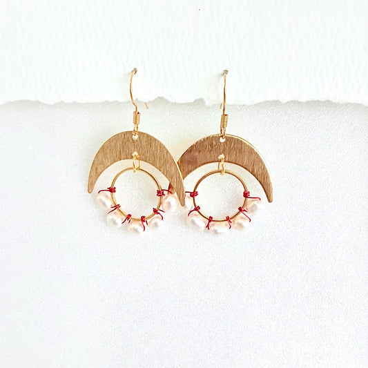 Freshwater Pearl Wrapped Hoop and Moon Earrings