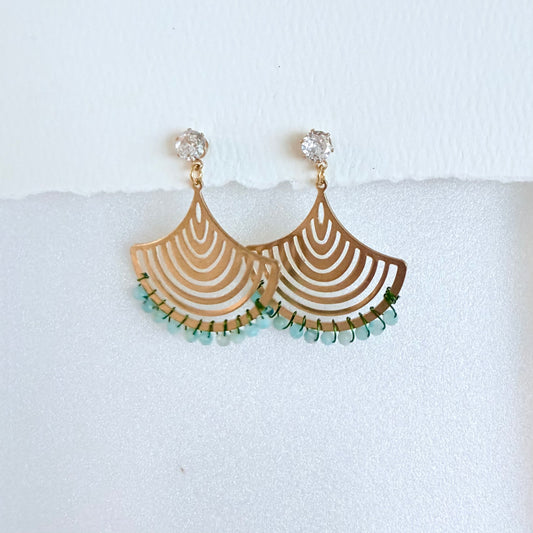 Aquamarine Gemstone Wrapped Fan Earrings