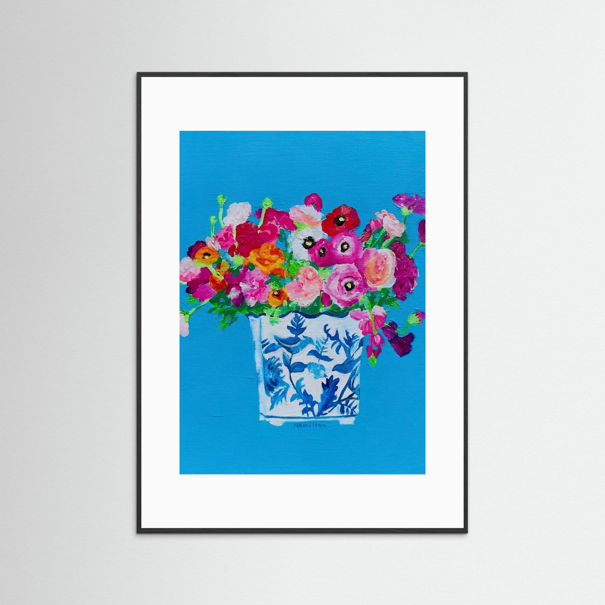 Love Notes / Poppies in chinoiserie - Framed Paper Print