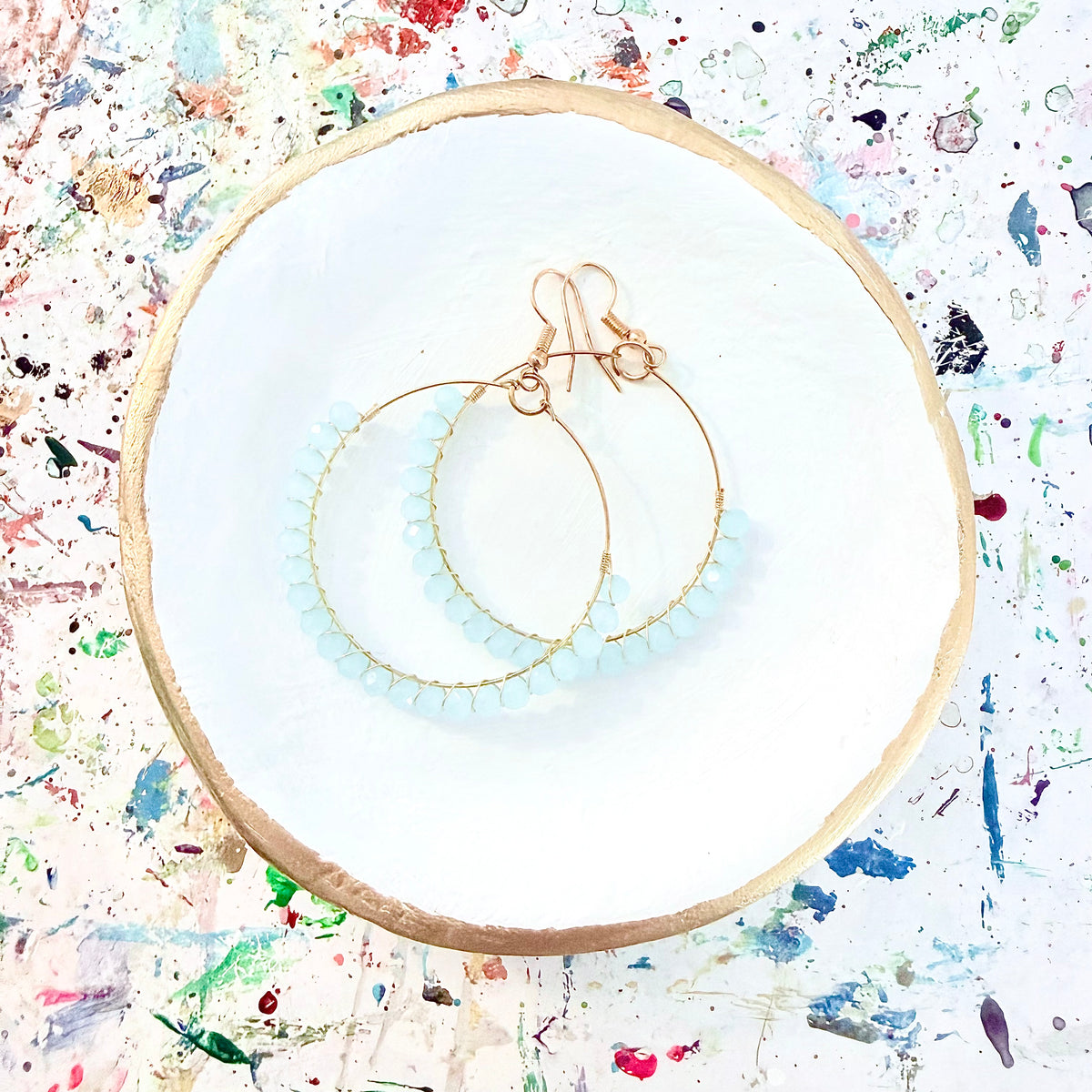 Aquamarine Gemstone Wrapped Hoop Earrings