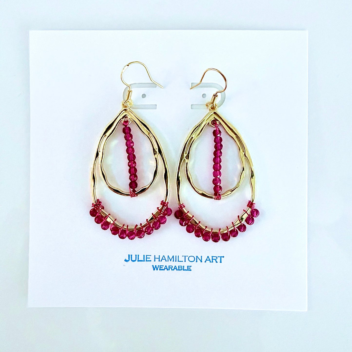 Pink Chalcedony Gemstone Wrapped Teardrop Earrings
