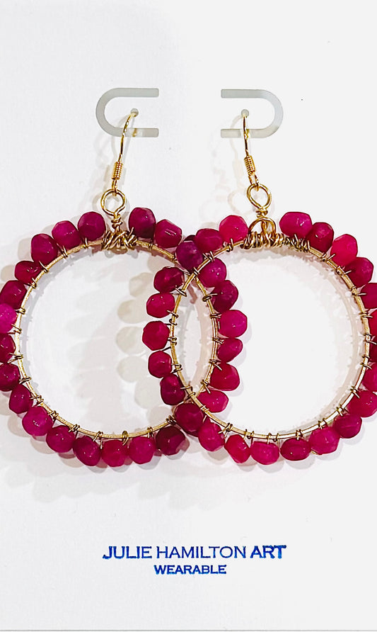 Faceted Hot Pink Chalcedony full wrap earrings