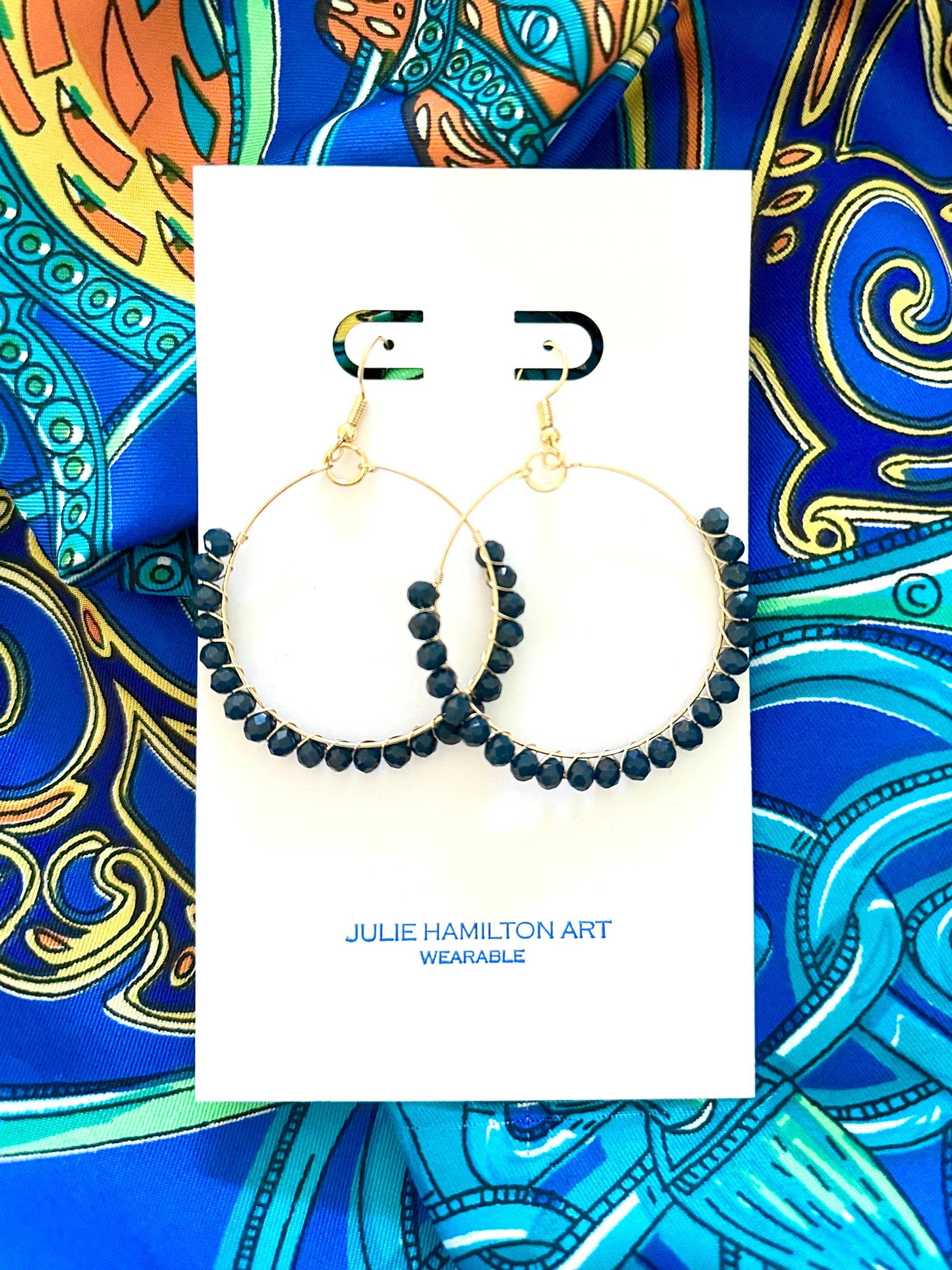 NAVY BEADED HOOP