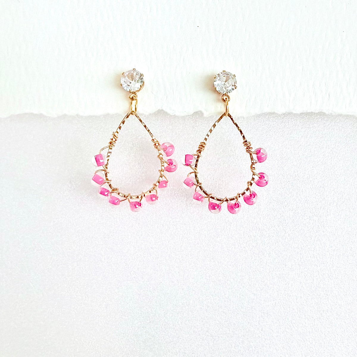 Pink Glass Wrapped Teardrop Earrings (Small)