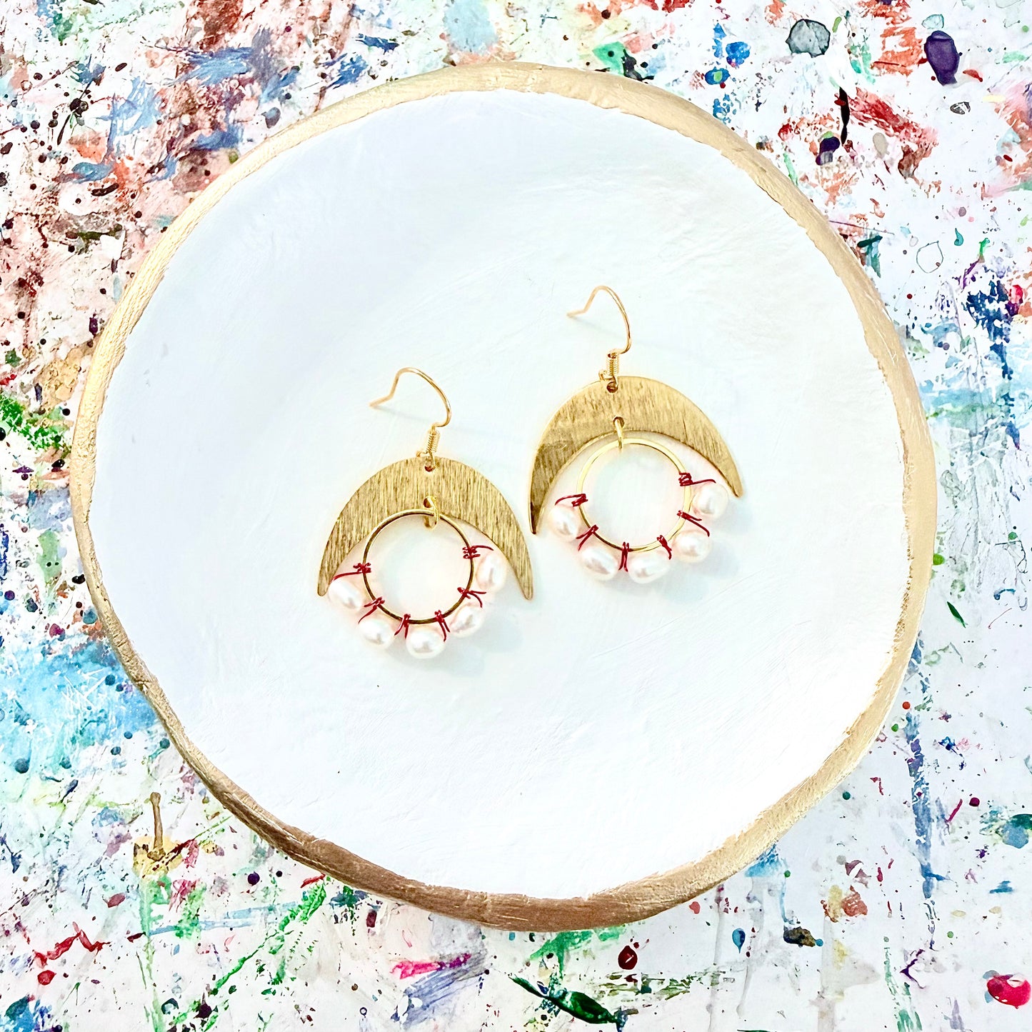 Freshwater Pearl Wrapped Hoop and Moon Earrings
